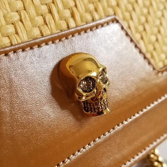 Alexander McQueen Raffia Skull Crossbody Bag Natural Camel - Picture 5 of 10